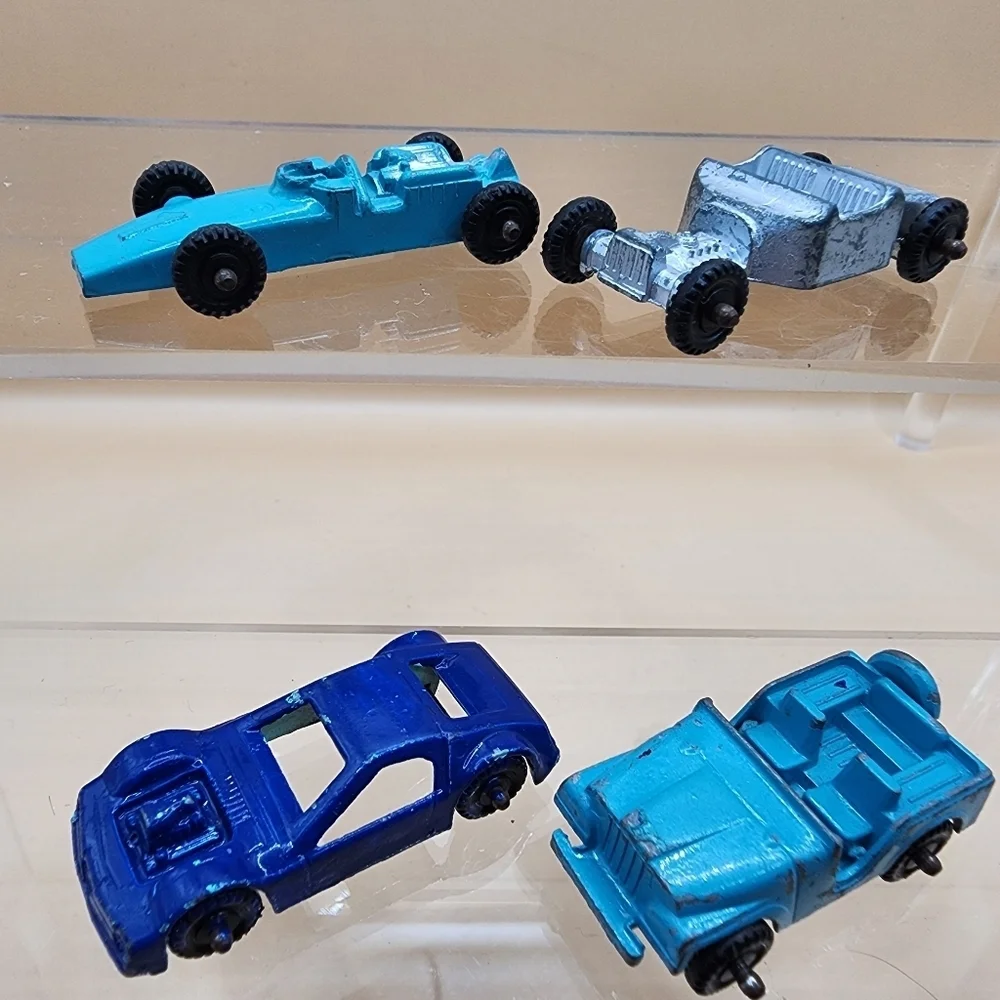 4 Vintage Midge Toy Diecast Cars Lot Jeep Roadster Sport Indy Race USA MidgeToy